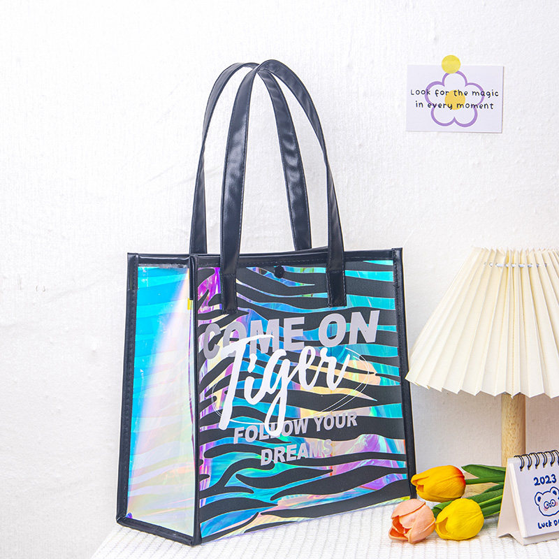 欧美风come炫彩镭射沙滩手提袋大容量防水礼品袋高档单肩游泳袋子