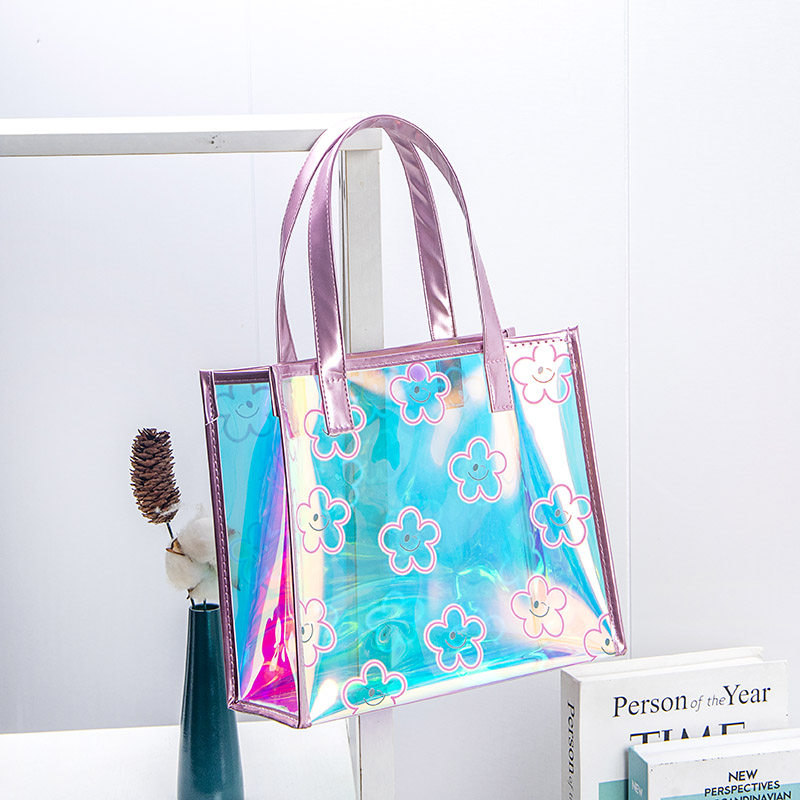 笑脸花炫彩镭射袋车缝定制购物手提袋高档礼品袋防水沙滩游泳袋子