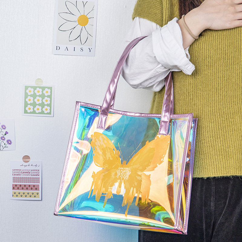 炫彩pvc镭射手提袋高档礼品袋儿童游泳防水沙滩袋玩具收纳袋定制