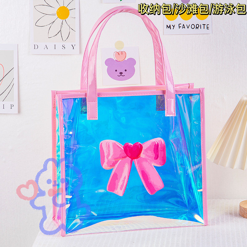 炫彩pvc透明镭射手提袋可定制logo图案大容量防水收纳妈咪产检包