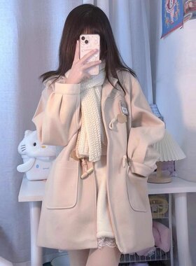 JK制服女冬牛角扣日系毛呢外套