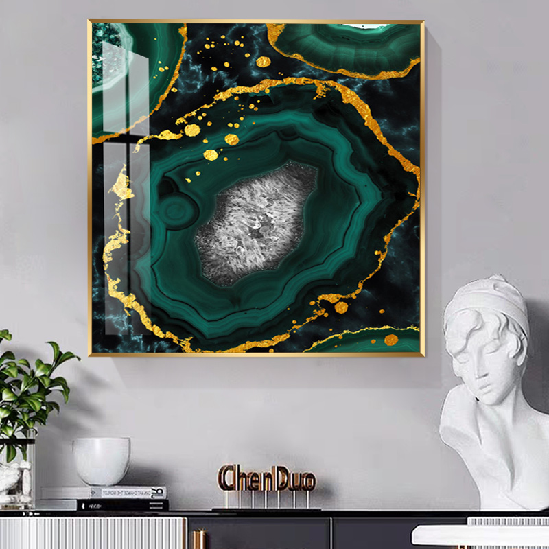 镶钻晶瓷画晶钻水晶轻奢客厅正方形玄关装饰画餐厅挂画3d立体浮雕图片