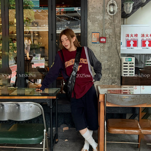 MSKIN6早秋黑色水洗牛仔五分裤女宽松显瘦高腰纯棉复古工装风