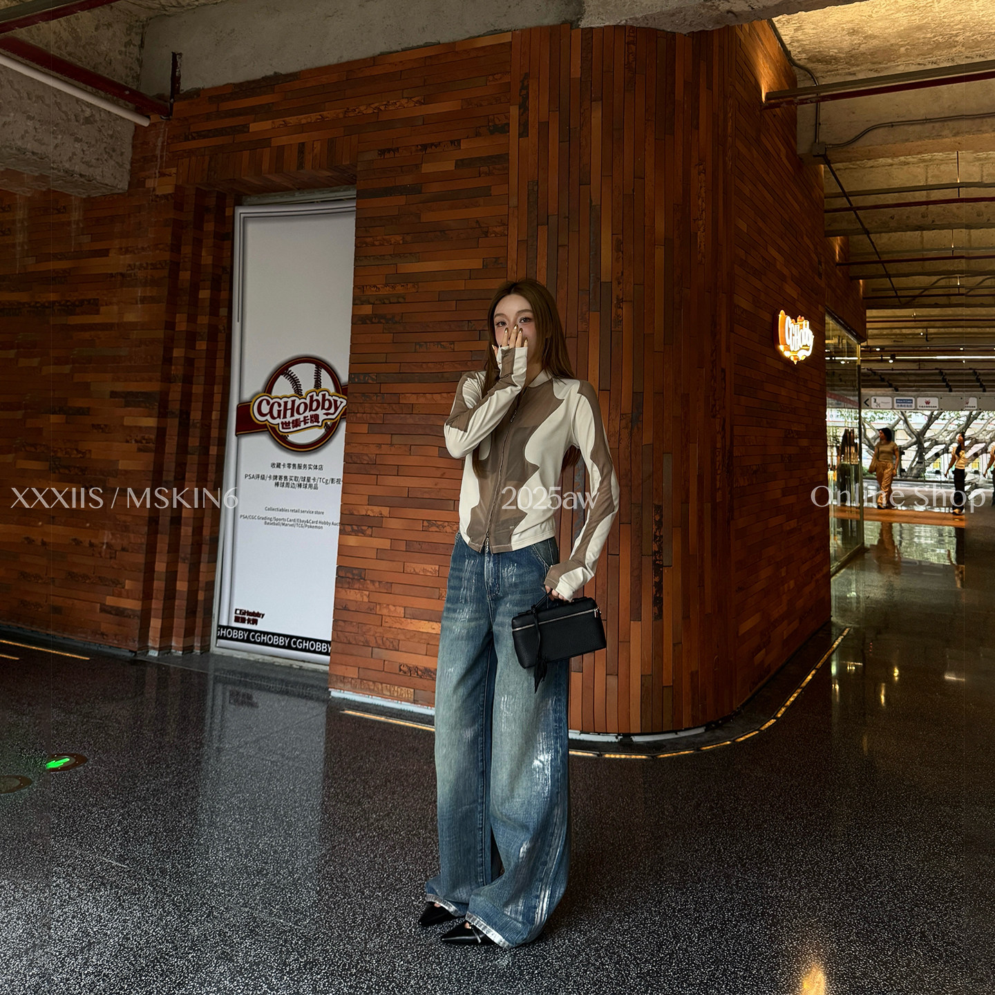 早秋烫银阔腿牛仔裤高腰显瘦复古