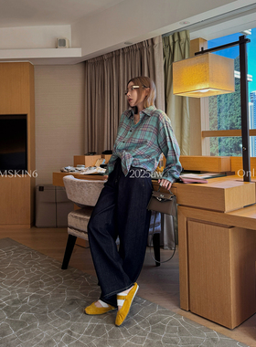 MSKIN6弯刀牛仔裤女黑色明线高腰显瘦重工洗水咖啡碳弹力显腿长裤