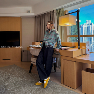 MSKIN6弯刀牛仔裤女黑色明线高腰显瘦重工洗水咖啡碳弹力显腿长裤