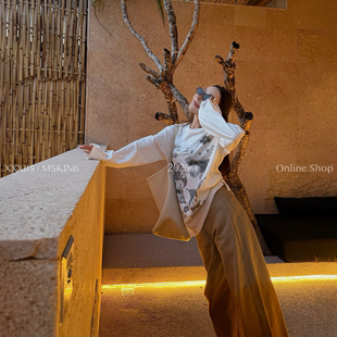 MSKIN6春夏新款HelloKitty印花长袖T恤女宽松百搭棉显瘦时髦防晒