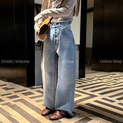 牛仔直筒裤宽松高腰复古百搭长裤
