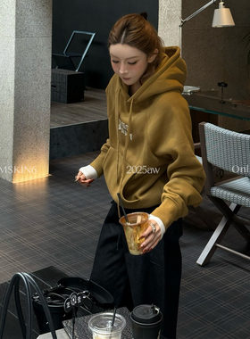 MSKIN6冬刺绣字母连帽加绒卫衣女宽松棉感显白ins风保暖高级