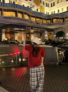 MSKIN6早春马年贺岁款字母印花短袖T恤女宽松红色棉tee潮酷设计