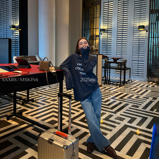 MSKIN6秋季高腰牛仔阔腿裤女宽松显瘦直筒长裤100%棉遮肉显腿长