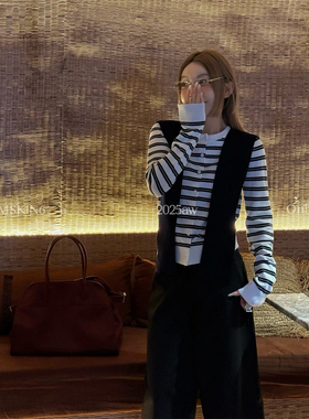 MSKIN6秋冬披肩条纹开衫女羊毛混纺显瘦可拆卸多场景百搭
