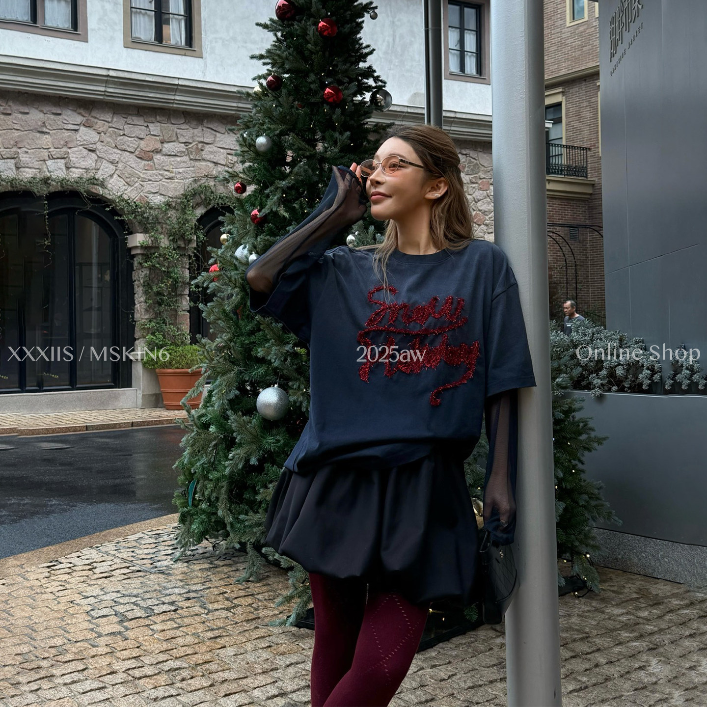 MSKIN6圣诞红丝线字母假两件上衣女冬季新款宽松打底棉100%棉,女装/女士精品,T恤,淘宝优惠券,粉丝福利购,淘宝优惠卷