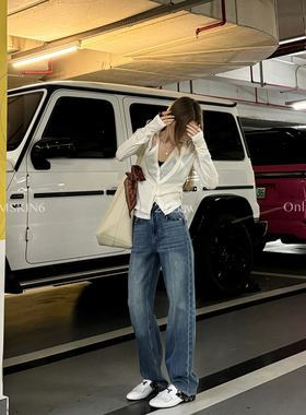 MSKIN6高腰牛仔裤女秋冬显瘦提臀复古直筒100%棉小个子微收脚