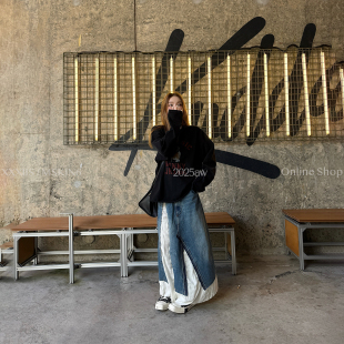 MSKIN6早秋重工拼接牛仔半裙女波西米亚流苏高腰显瘦显腿长小个子