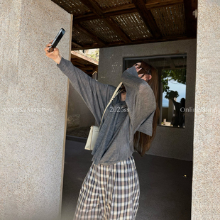 MSKIN6春秋新款羊毛衫女宽松蝙蝠袖高级灰百搭可拆翻领设计感毛衣