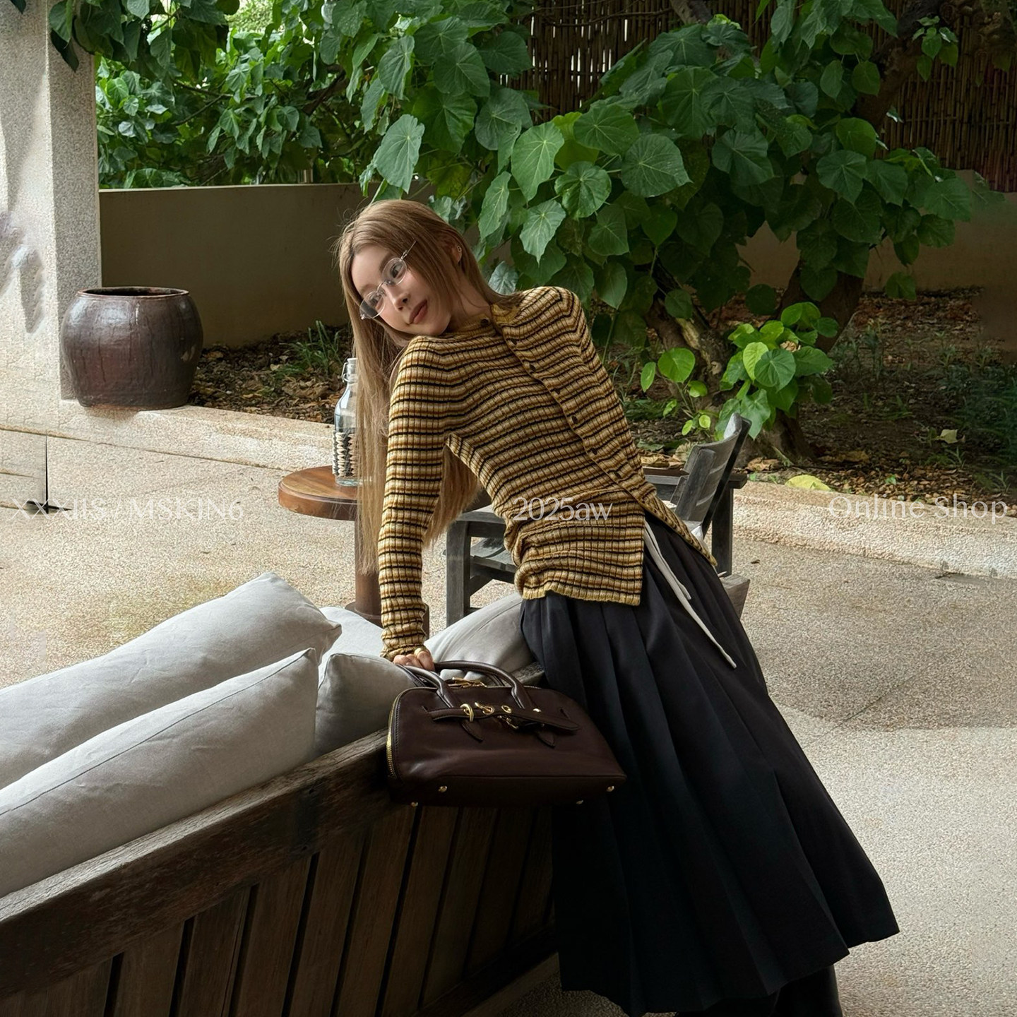 撞色条纹羊毛开衫女百搭内搭