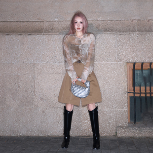 2025SS春夏新款 港风显瘦外套度假 网纱扎染女防晒衬衫