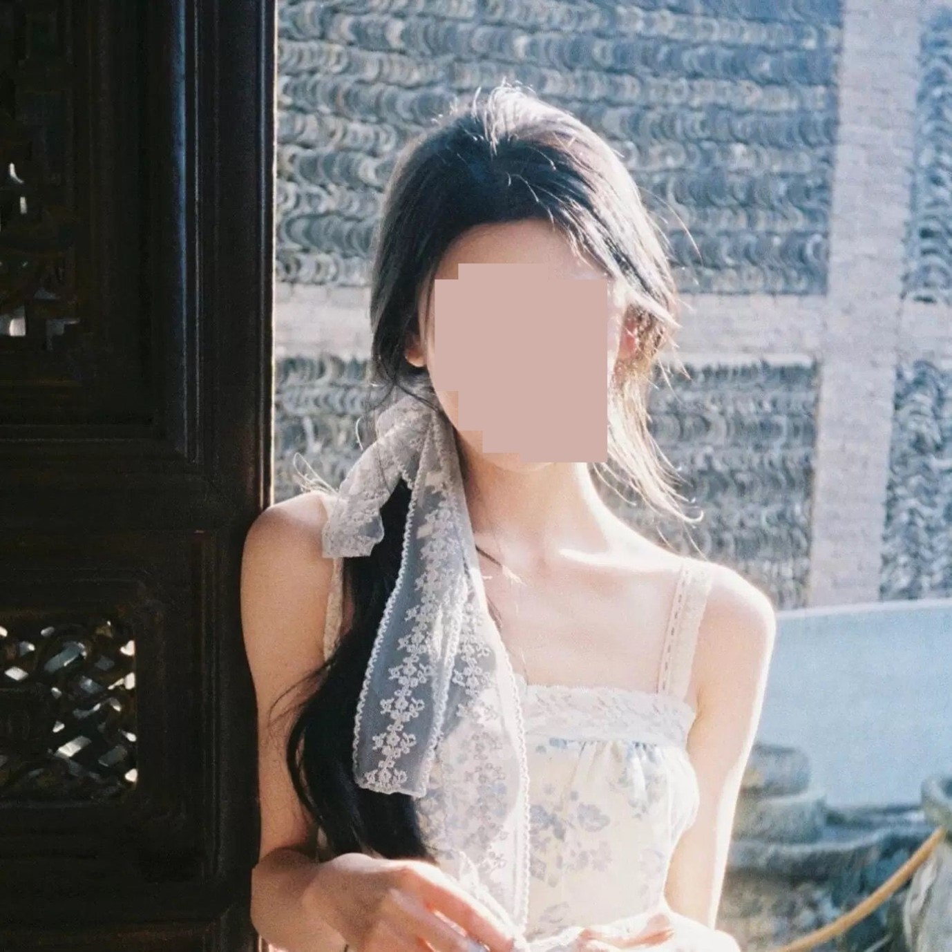 白色蕾丝花边丝巾绑发发带女日常