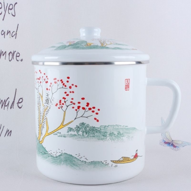 升级搪瓷杯带盖茶缸子怀旧老式大