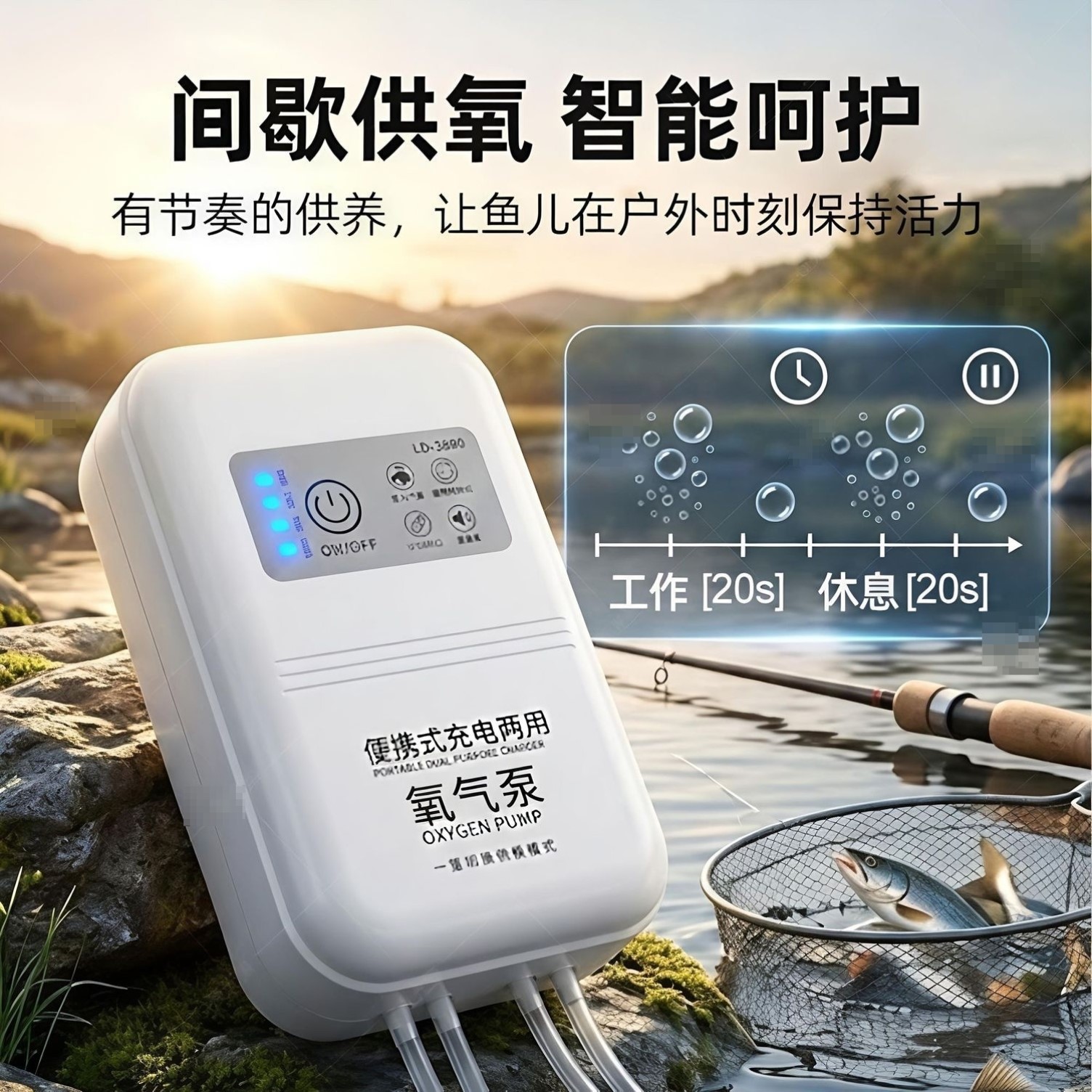 养鱼增氧泵充电增氧机鱼缸充氧机养鱼加氧泵家用氧气泵钓鱼打氧泵