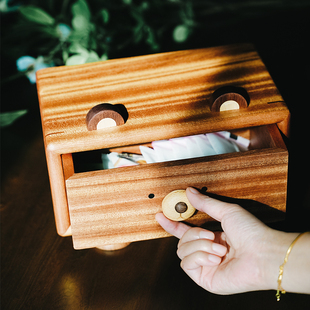 高档实木客厅桌面收纳盒精致手饰品项链首饰盒小熊创意抽屉储物盒