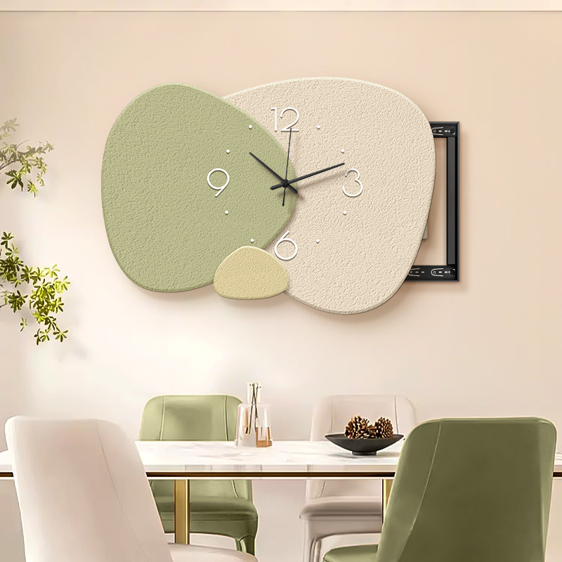 石来运转电表箱画装饰画奶油风带钟表推拉式电闸箱开关遮挡时钟画