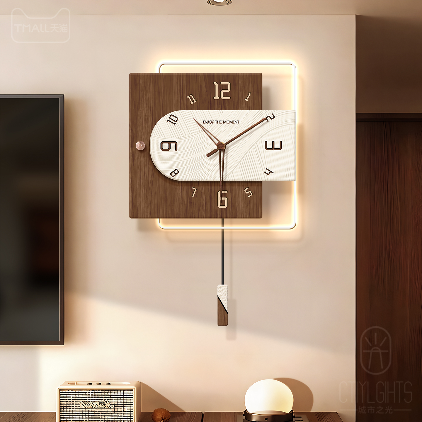 电视背景墙客厅挂钟2025新款