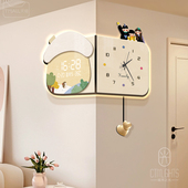 一家三口双面转角挂钟高级拐角时钟2025新款 客厅万年历电子钟表