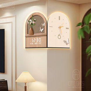 法式奶油风客厅双面拐角时钟万年历电子钟表家用静音创意转角挂钟