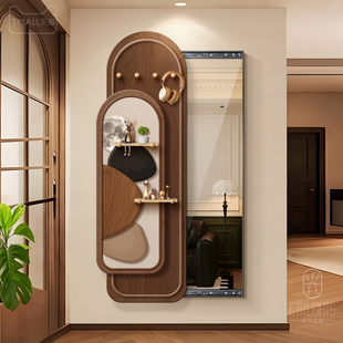 石来运转玄关隐形推拉全身镜装 穿衣镜 饰画中古风洞洞板遮挡隐藏式