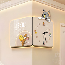 猫和老鼠拐角挂钟万年历数显电子钟高级转角双面时钟家用挂墙钟表