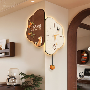 中古风客厅拐角挂钟柿柿如意家用创意高级感电子钟表双面转角时钟