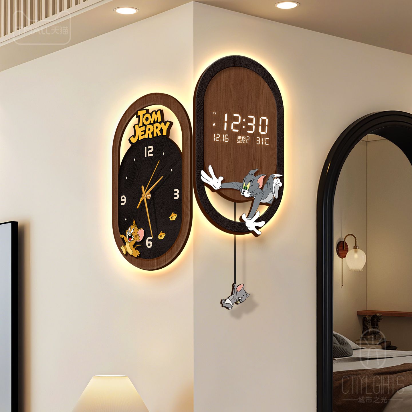 中古风客厅拐角挂钟2025新款