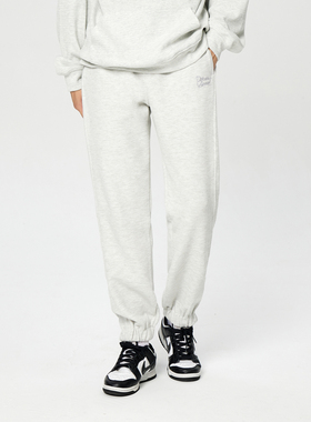 DRINTO基础华夫格卫裤休闲运动束脚长裤宽松抽绳情侣侧拉链开叉裤