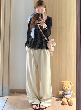 DRINTO新款纯色通勤休闲裤女百搭质感直筒裤舒适松弛感阔腿裤