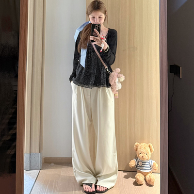 DRINTO新款纯色通勤休闲裤女百搭质感直筒裤舒适松弛感阔腿裤