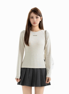 DRINTO银标基础打底修身款女正肩长袖卫衣显瘦高级感学院风ins