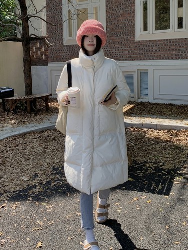 DRINTO长款白鸭绒羽绒服立领