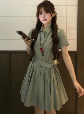 DRINTO新款复古工装polo领裙夏款收腰韩显瘦衬衫连衣裙女ins风