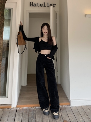 棋盘格水洗长裤常规秋冬