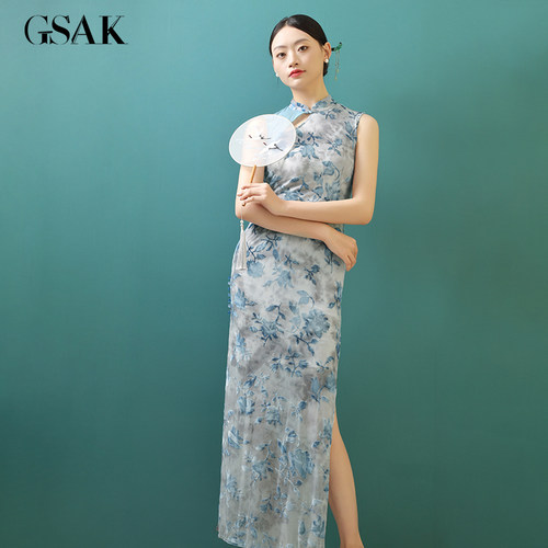 GSAK复古小立领丝绒改良旗袍