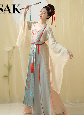 GSAK宋制改良汉服喇叭袖纱衣套装仙气撞色飘带汉元素显瘦古装女夏