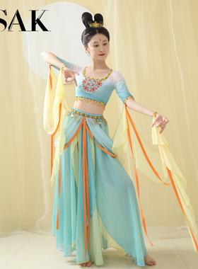 敦煌飞天改良汉服性感显瘦沙漠异域风情刺绣贴钻舞蹈演出服仙气女