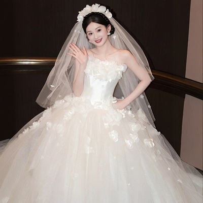 抹胸婚纱超仙小个子出门纱仪式纱