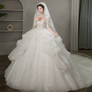 纱在逃公主迎宾纱法式 高级质感重工仪式 主纱 长袖 婚纱新娘2025新款