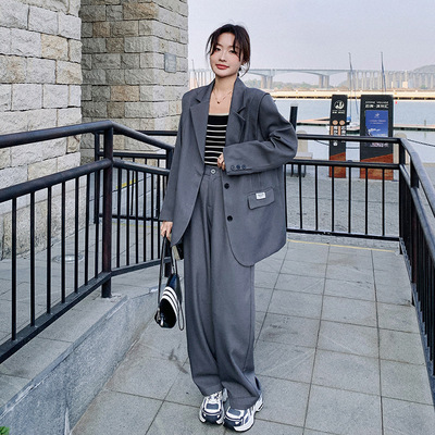 实拍高级感灰色西装套装