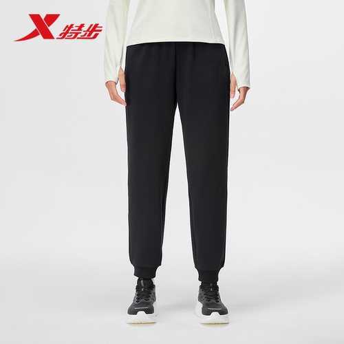 特步针织长裤女收口保暖休闲运动