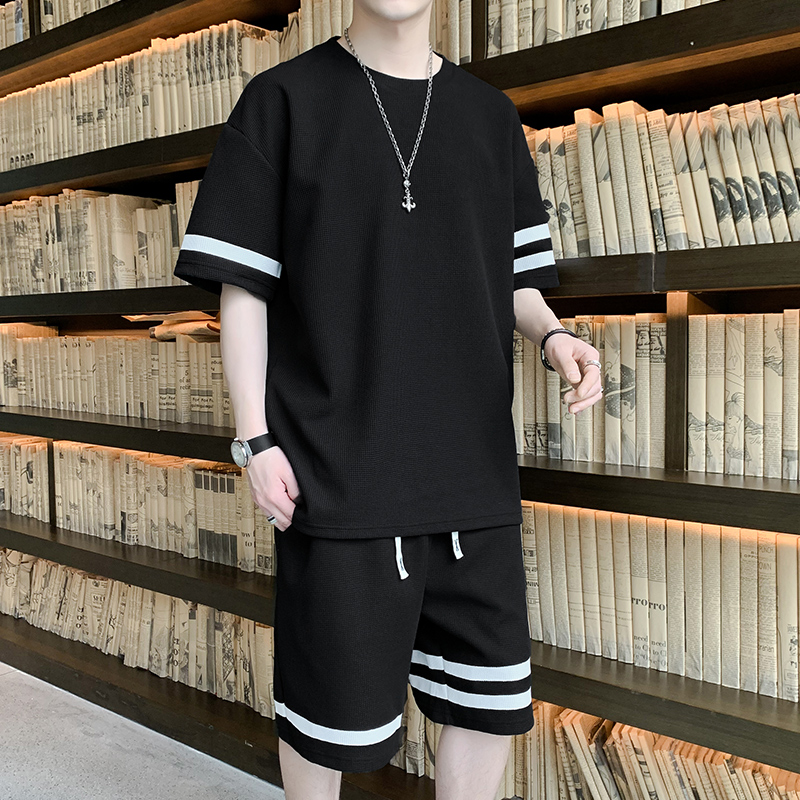 2022运动套装男夏季休闲华夫格宽松短袖短裤两件套TZ611-P38，男装休闲套装，星座815-2