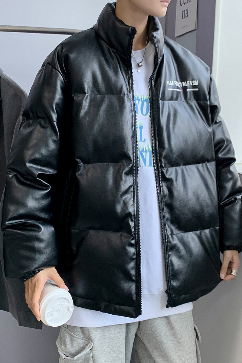 港风棉衣男PU皮棉服21年新款宽松面包服立领冬装棉袄M2102-P6105,男装棉衣,星座815-2